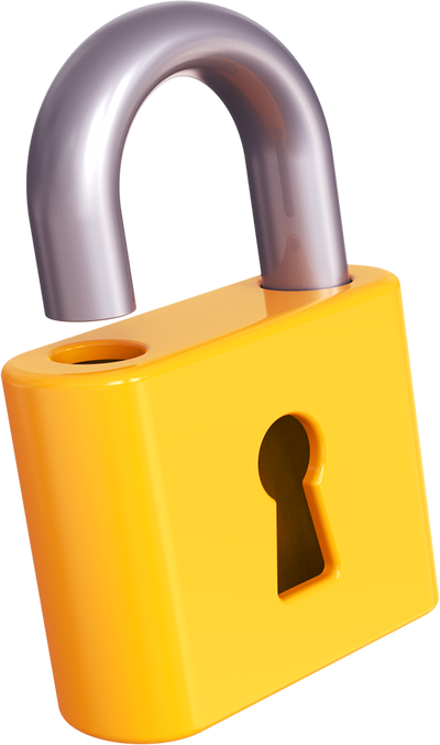 3D Unlock Icon. Open padlock icon